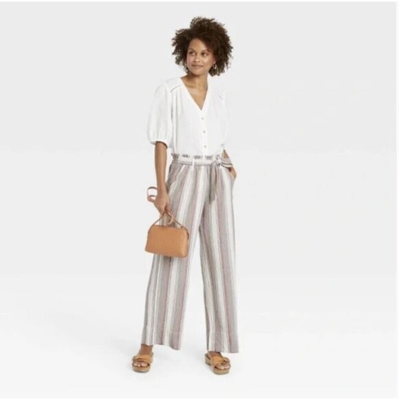 NEW Knox Rose Multicolor Cotton Blend Belted Elastic Waist Pull On Long Pants XS - Picture 1 of 16